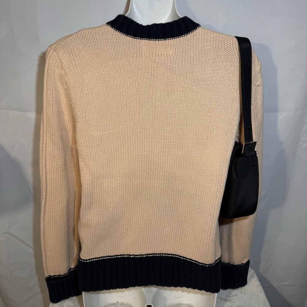 Natural Instincts Cotton Full Zip Cardigan Cream Black Size Small Preppy - Picture 2 of 10